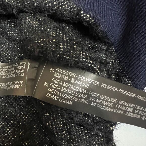 Zara Sweater Womens M Blue Fuzzy Leopard Hi Low Silver Animal Print Party Knit - Picture 9 of 10